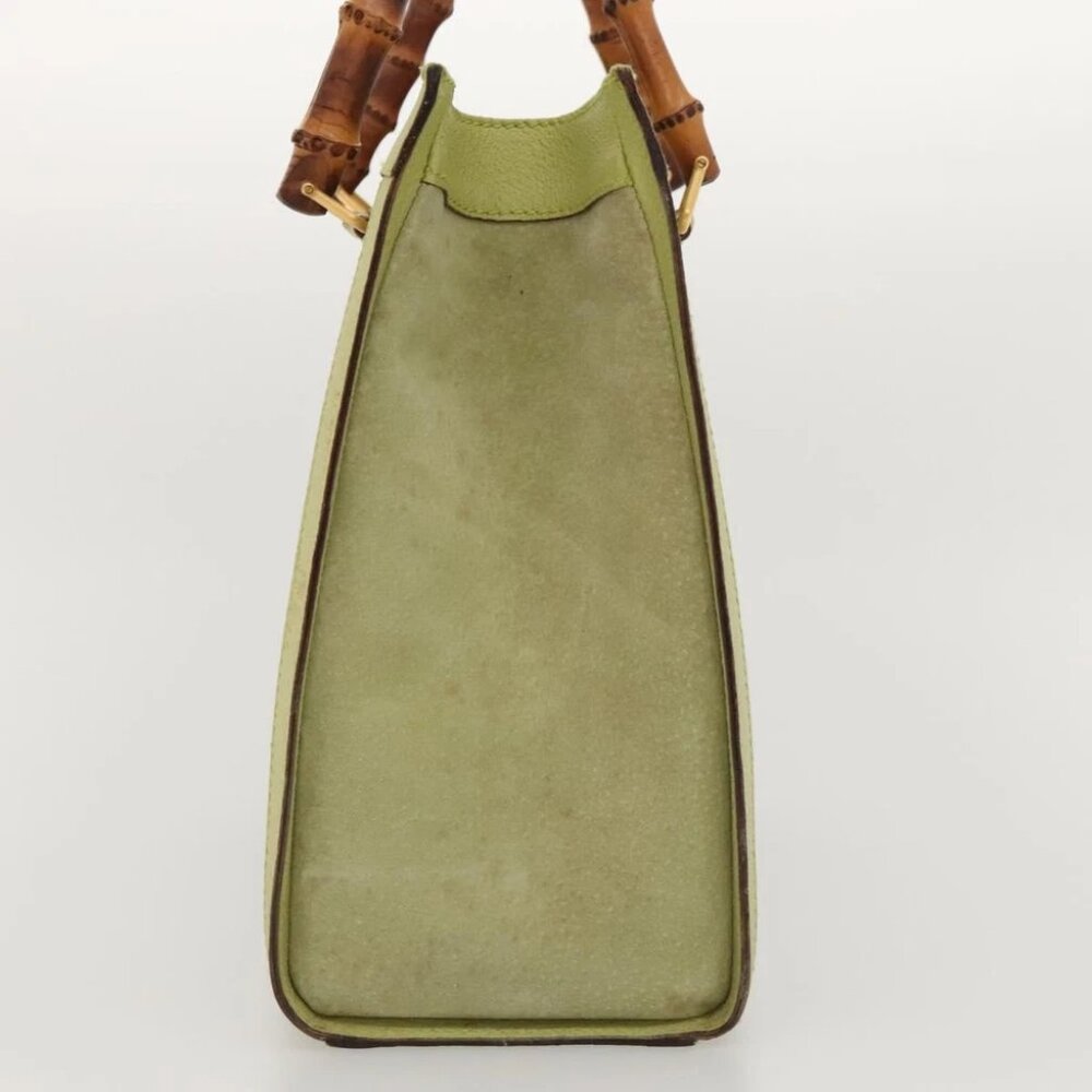 GUCCI Bamboo Hand Bag Suede Leather LIme Green Gold - Picture 5 of 16